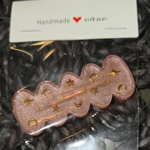 Handmade Pink Hair Clip with Gold Accents